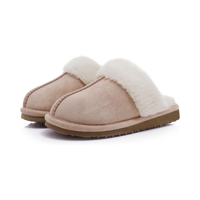 Faux Fur Lining Fuzzy Pull On Slippers With Memory Foam