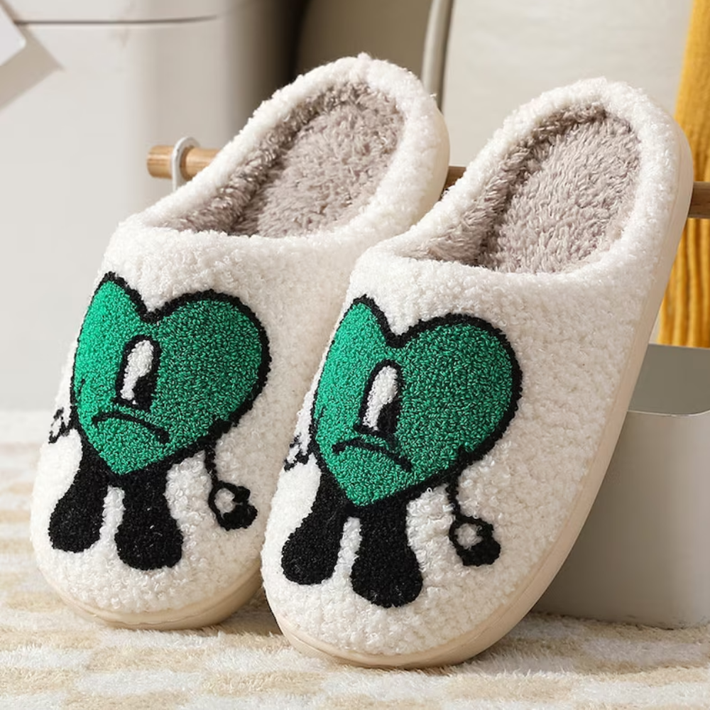 Heart Slippers Fluffy Bad Bunny Slippers | Winter Slides