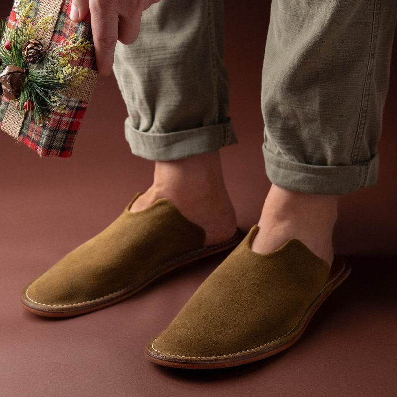 Soft Suede Leather Slip On Slippers With Open Back Design