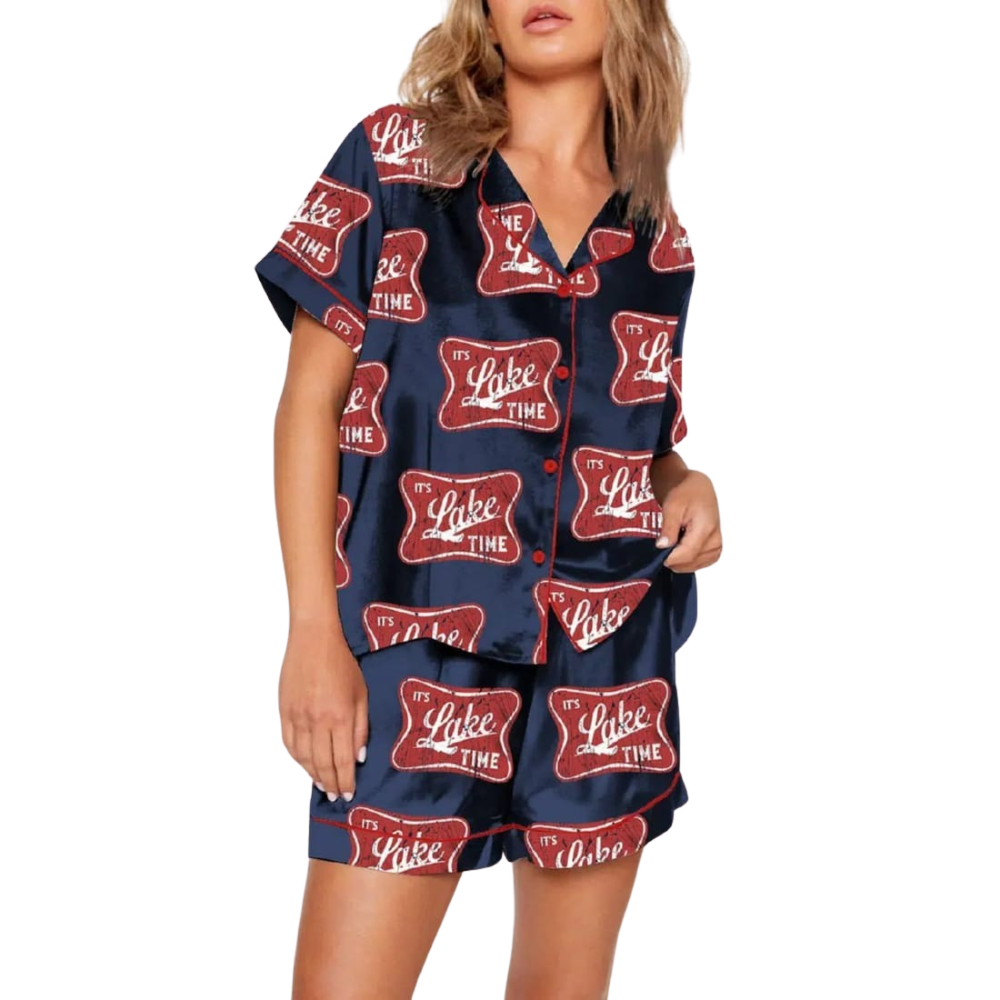 Its Lake Time Printed Satin Pajama Set