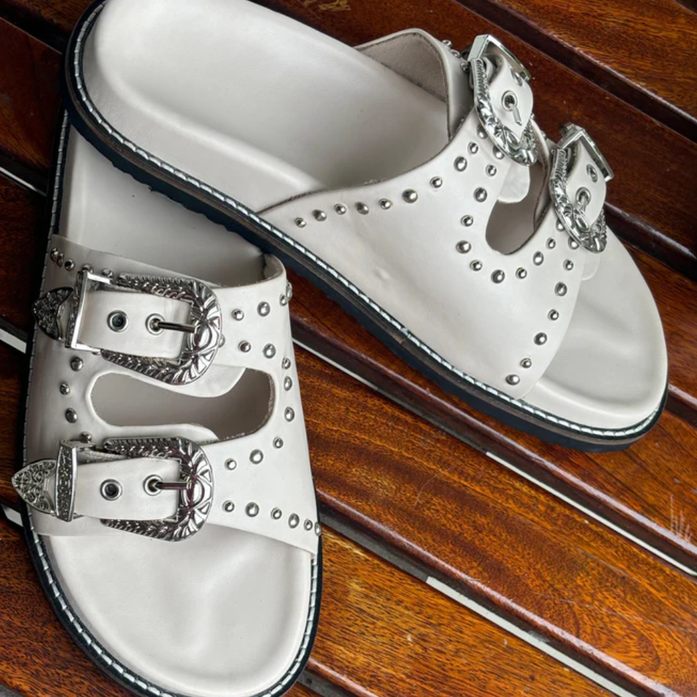 Silver Studded Buckled Sandals