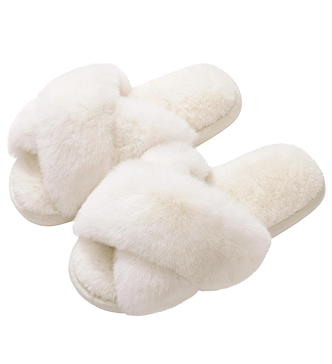 Memory Foam Fuzzy Faux Fur House Slippers For Women