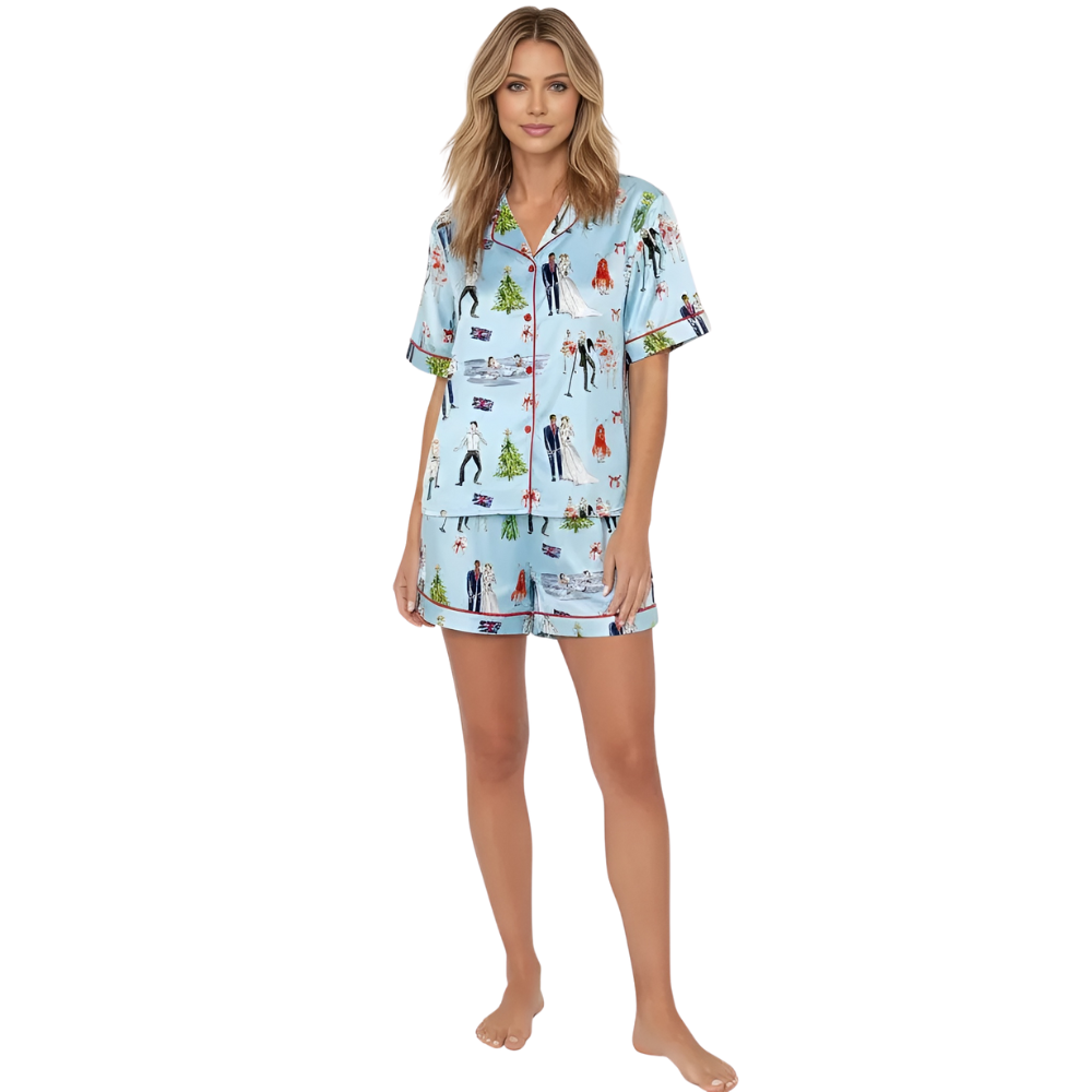 Christmas Funny Movie Printed Satin Pajama Set