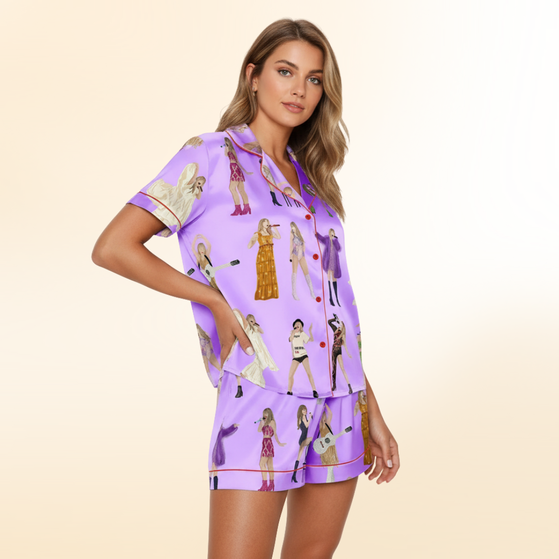 Music Themed Silky 2 Piece Short Sleeve Pajama Set For Women