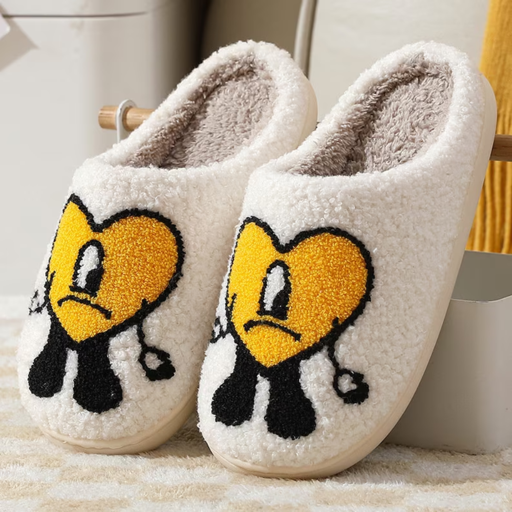 Heart Slippers Fluffy Bad Bunny Slippers | Winter Slides