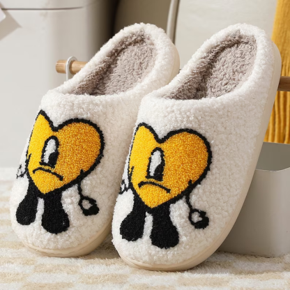 Heart Slippers Fluffy Bad Bunny Slippers | Winter Slides