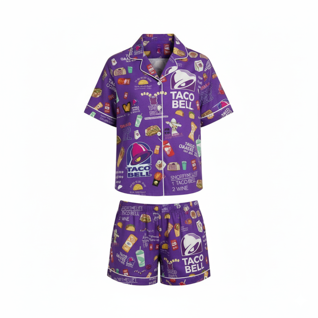 Fun Food Print Pajama Set With Taco Theme Design