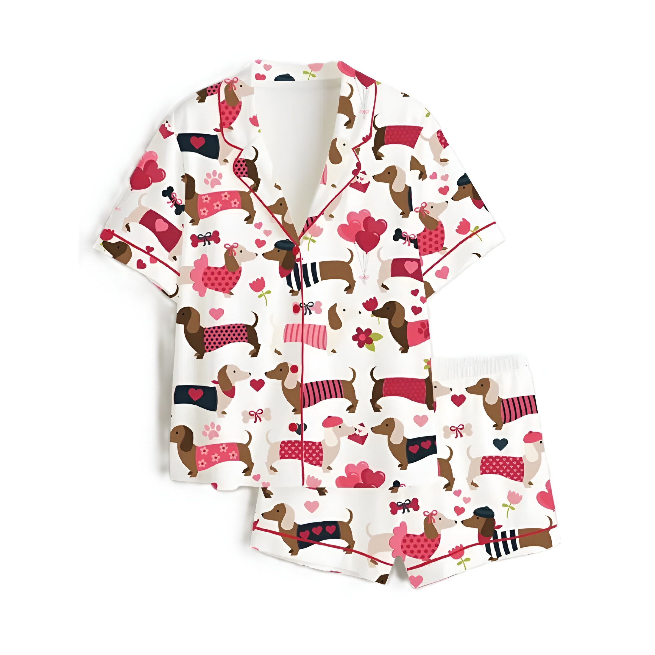 Two Piece Pajama Set with Dog Pattern For Women