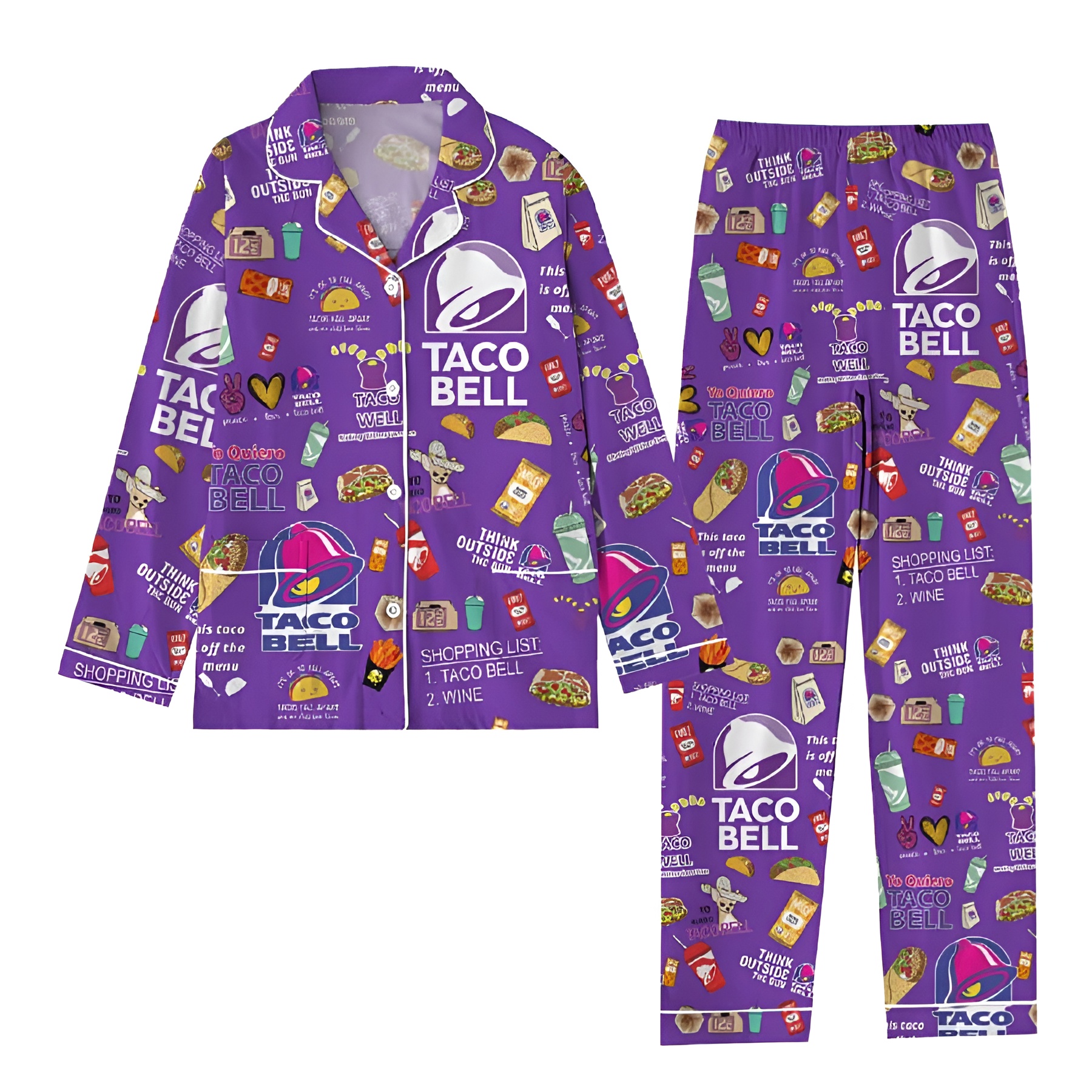 Fun Food Print Pajama Set With Taco Theme Design