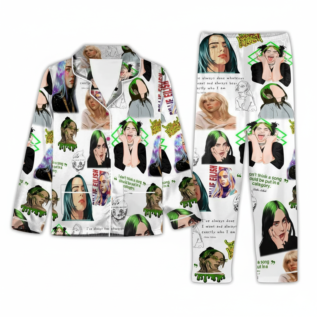 Billie Eilish Pajama Set With Artistic Design For Women