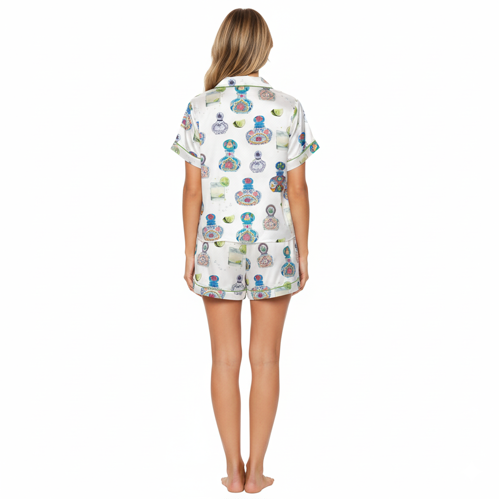 Pajama Set With Glass Design And Shorts