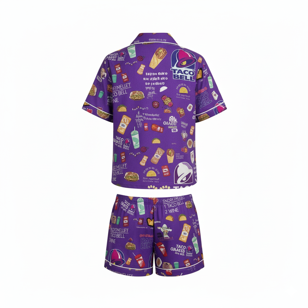 Fun Food Print Pajama Set With Taco Theme Design