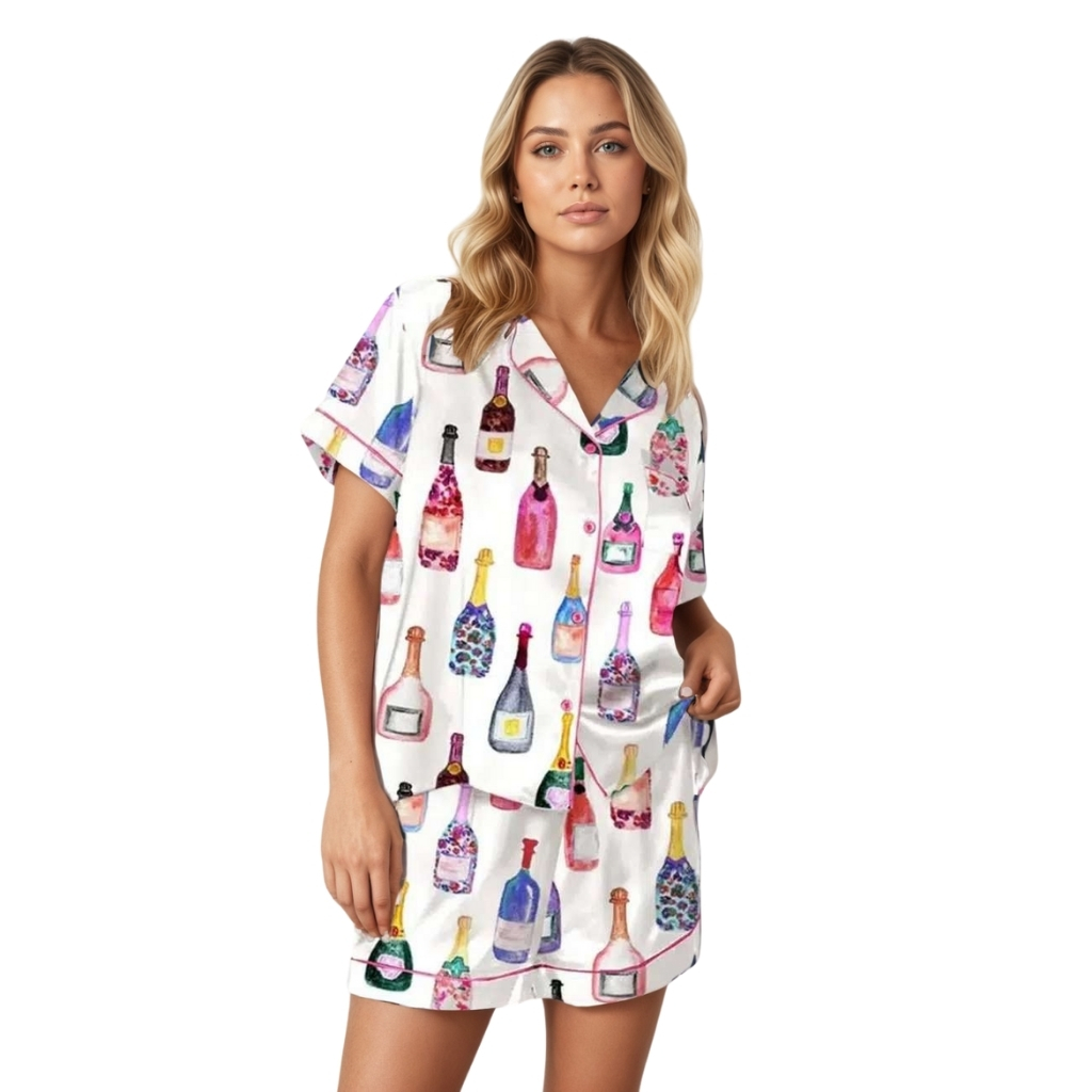 Bottles Themed Pajama Set With Watercolor Painted Design