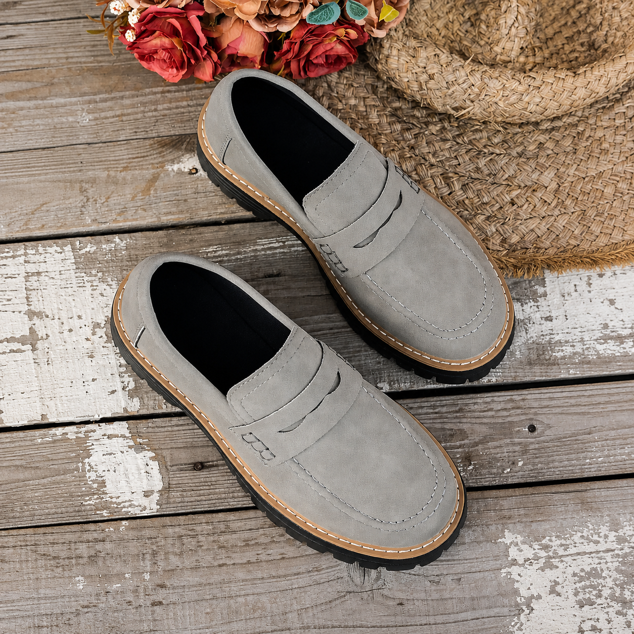 Thick Sole Slip On Loafers with Wide Fit for Casual All Season Wear