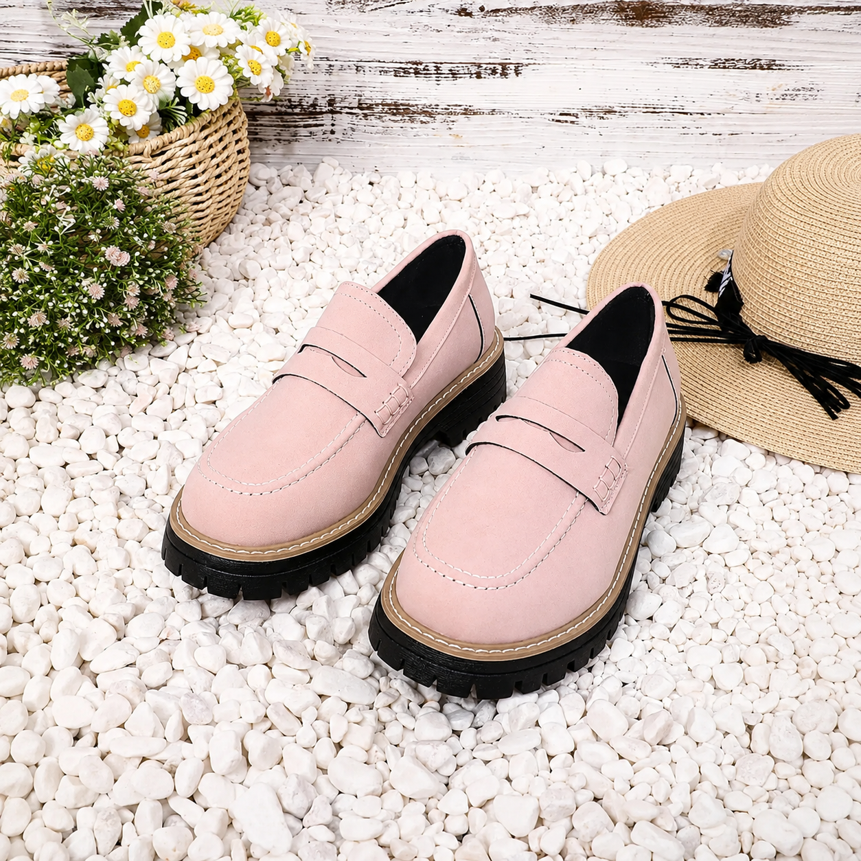 Thick Sole Slip On Loafers with Wide Fit for Casual All Season Wear