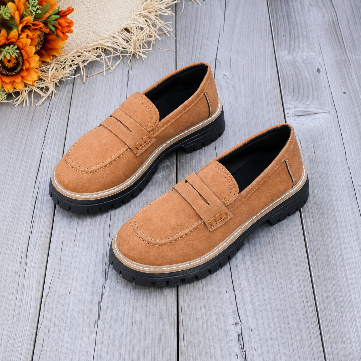 Thick Sole Slip On Loafers with Wide Fit for Casual All Season Wear