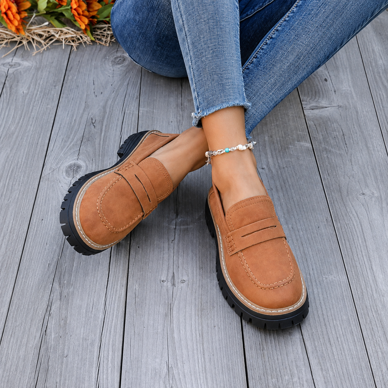 Thick Sole Slip On Loafers with Wide Fit for Casual All Season Wear