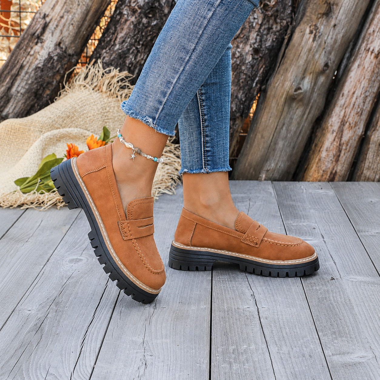 Thick Sole Slip On Loafers with Wide Fit for Casual All Season Wear