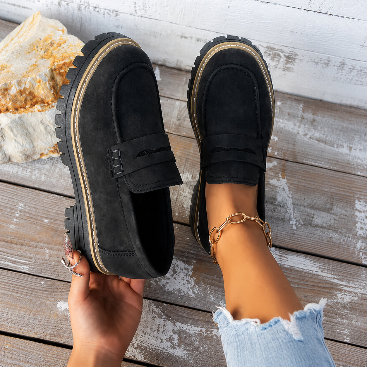 Thick Sole Slip On Loafers with Wide Fit for Casual All Season Wear