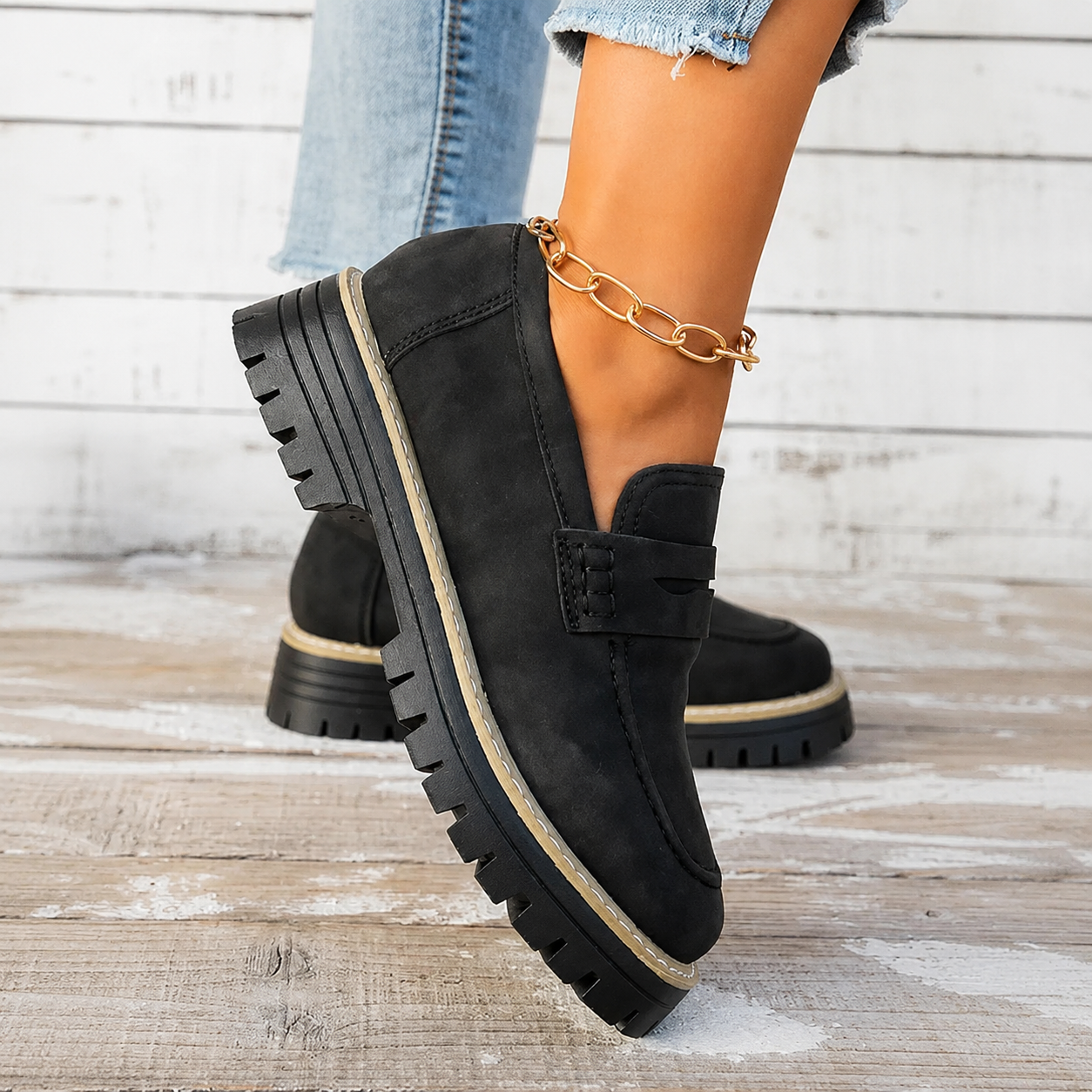 Thick Sole Slip On Loafers with Wide Fit for Casual All Season Wear