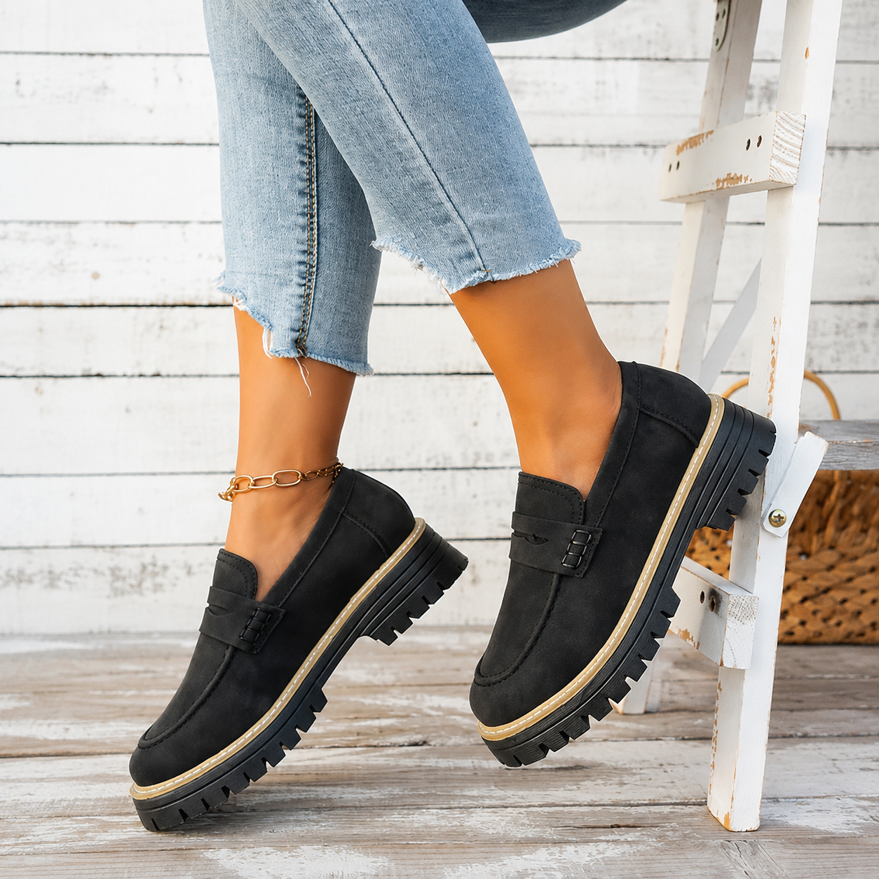 Thick Sole Slip On Loafers with Wide Fit for Casual All Season Wear