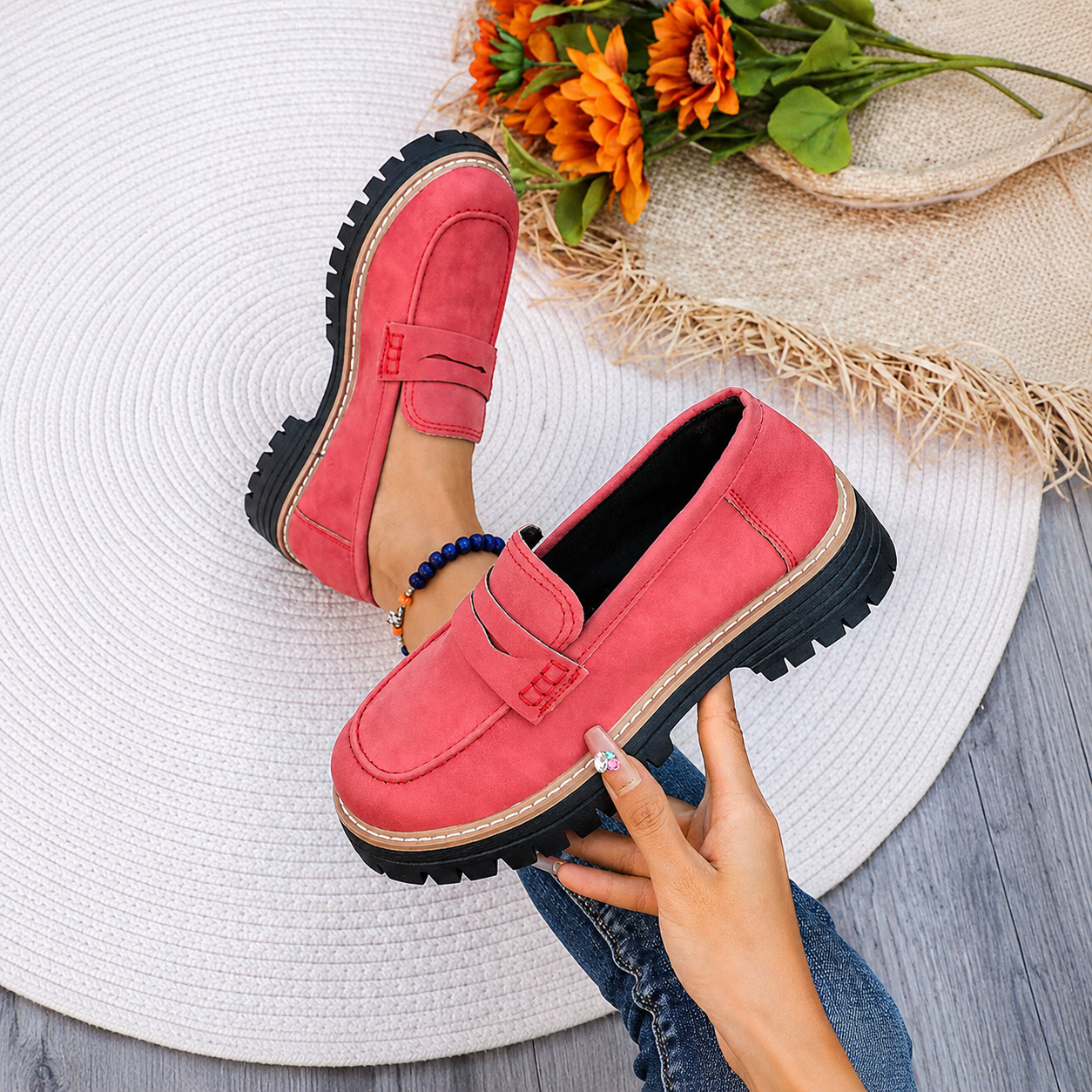 Thick Sole Slip On Loafers with Wide Fit for Casual All Season Wear