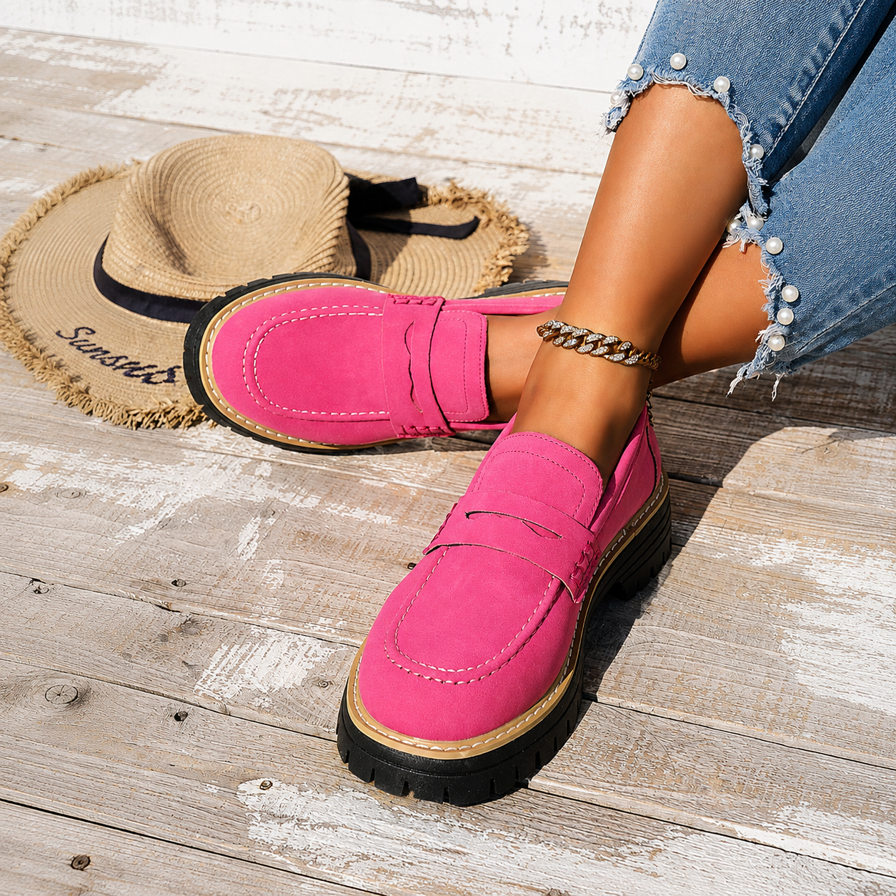 Thick Sole Slip On Loafers with Wide Fit for Casual All Season Wear