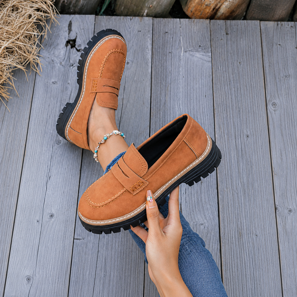 Thick Sole Slip On Loafers with Wide Fit for Casual All Season Wear
