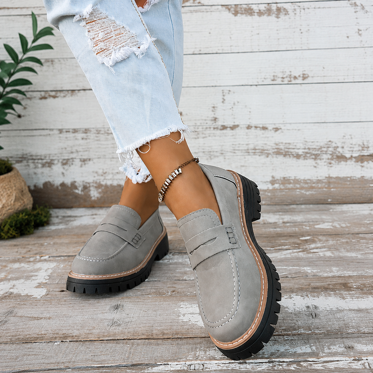 Thick Sole Slip On Loafers with Wide Fit for Casual All Season Wear