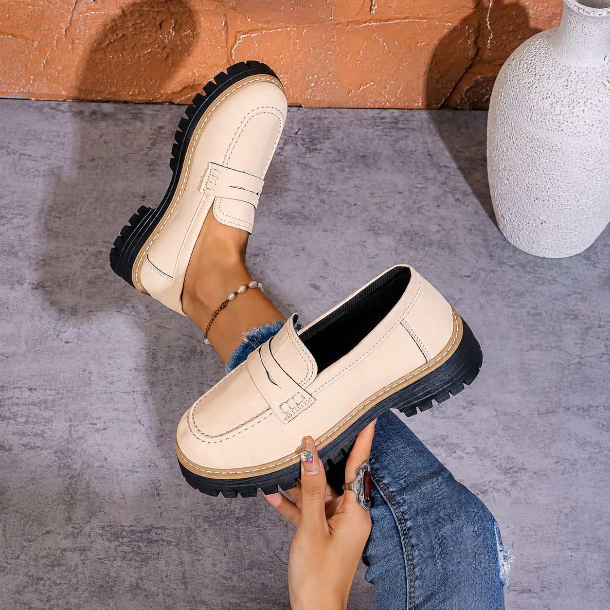Thick Sole Slip On Loafers with Wide Fit for Casual All Season Wear