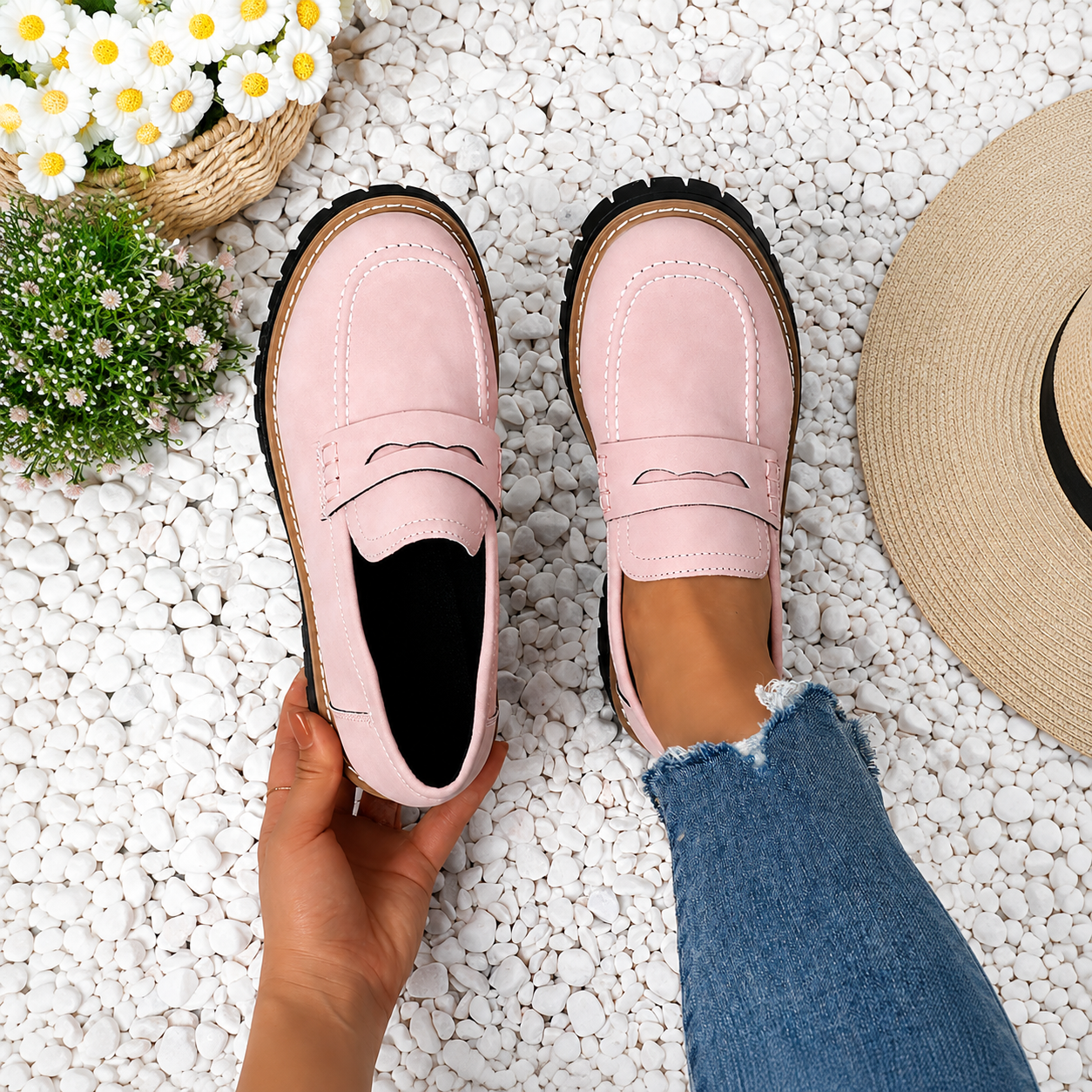 Thick Sole Slip On Loafers with Wide Fit for Casual All Season Wear