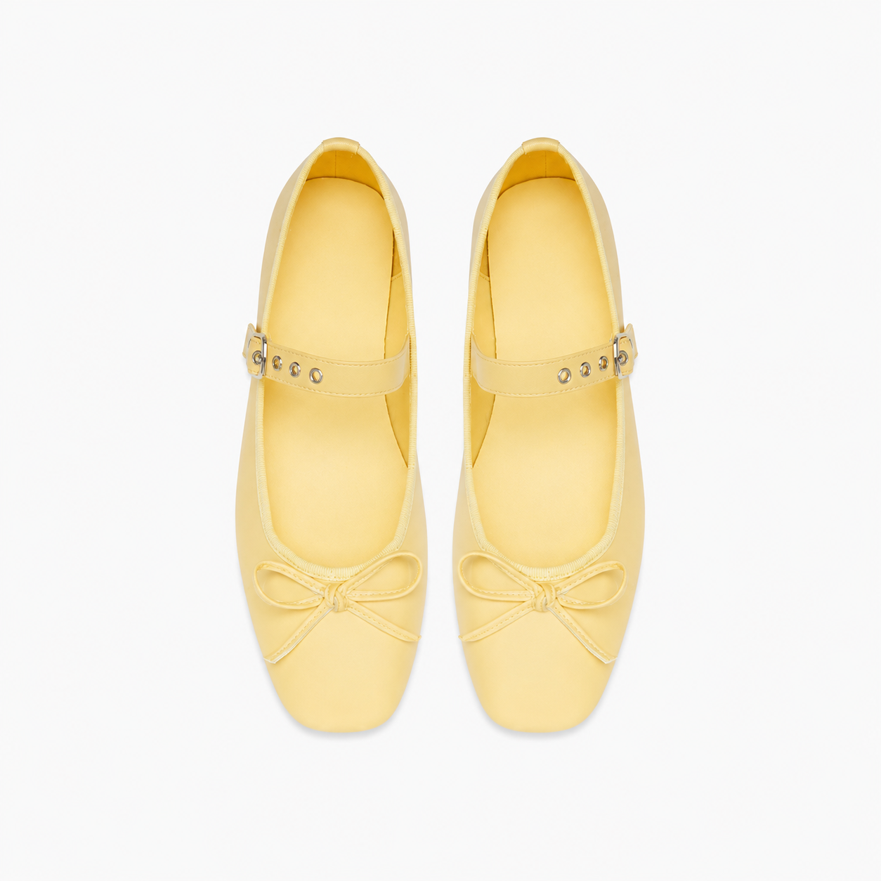 Bow Detail Buckle Mary Jane Flats with Square Front for Women