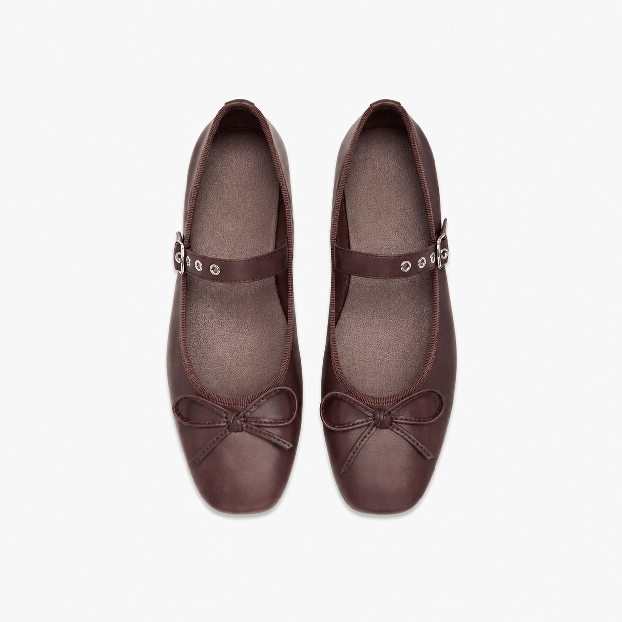 Bow Detail Buckle Mary Jane Flats with Square Front for Women