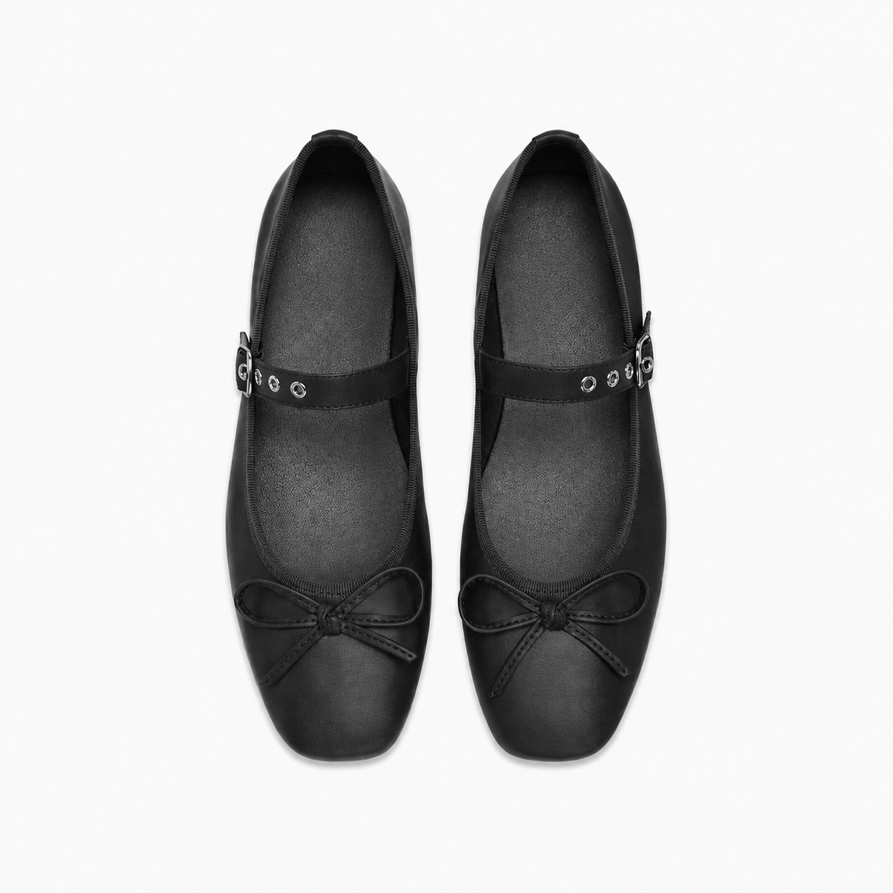 Bow Detail Buckle Mary Jane Flats with Square Front for Women