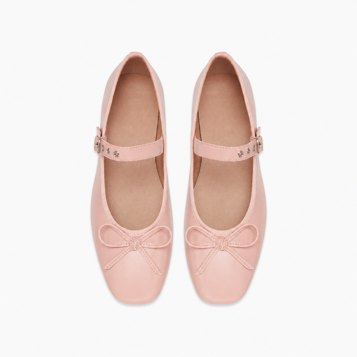 Bow Detail Buckle Mary Jane Flats with Square Front for Women