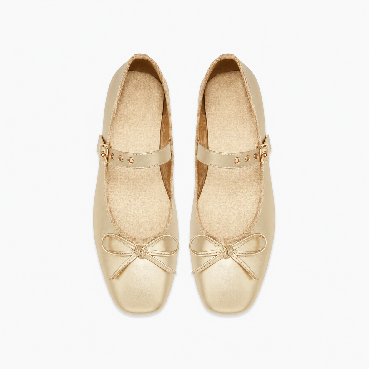 Bow Detail Buckle Mary Jane Flats with Square Front for Women