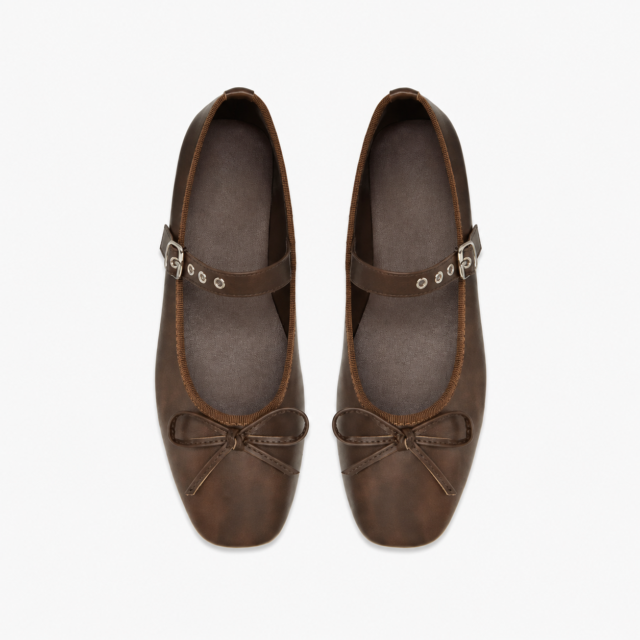 Bow Detail Buckle Mary Jane Flats with Square Front for Women