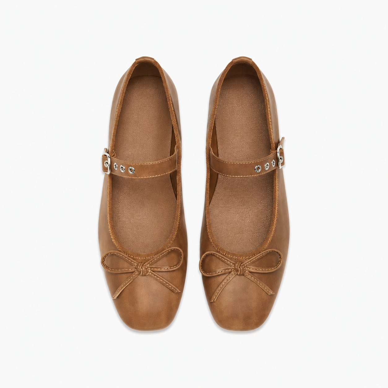 Bow Detail Buckle Mary Jane Flats with Square Front for Women