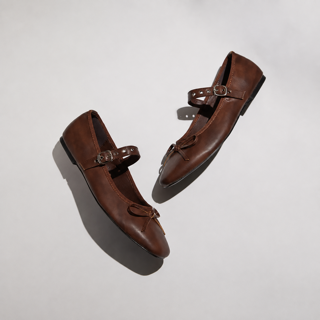 Bow Detail Buckle Mary Jane Flats with Square Front for Women