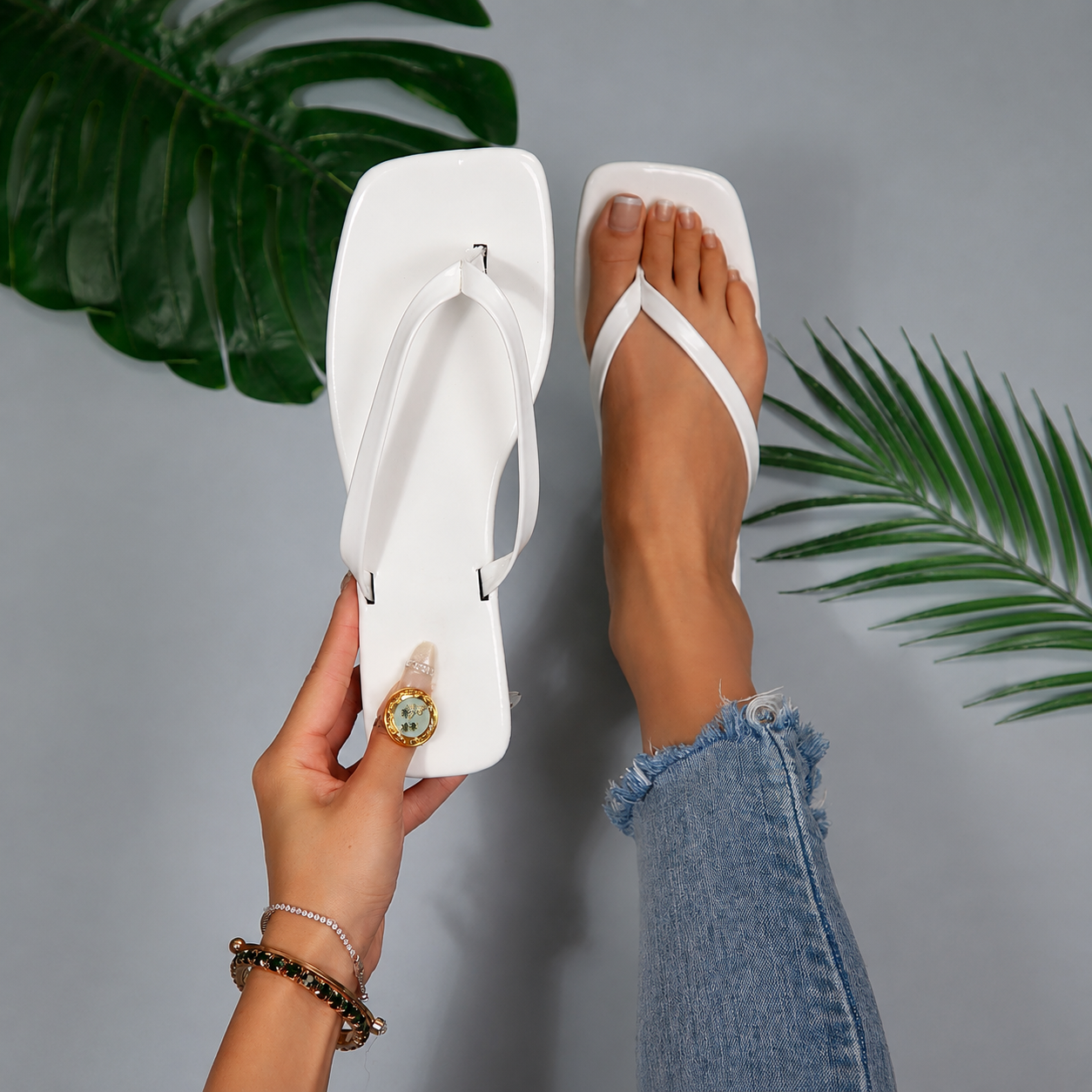 Square Front Slip On Flat Sandals for Casual Summer Wear for Women