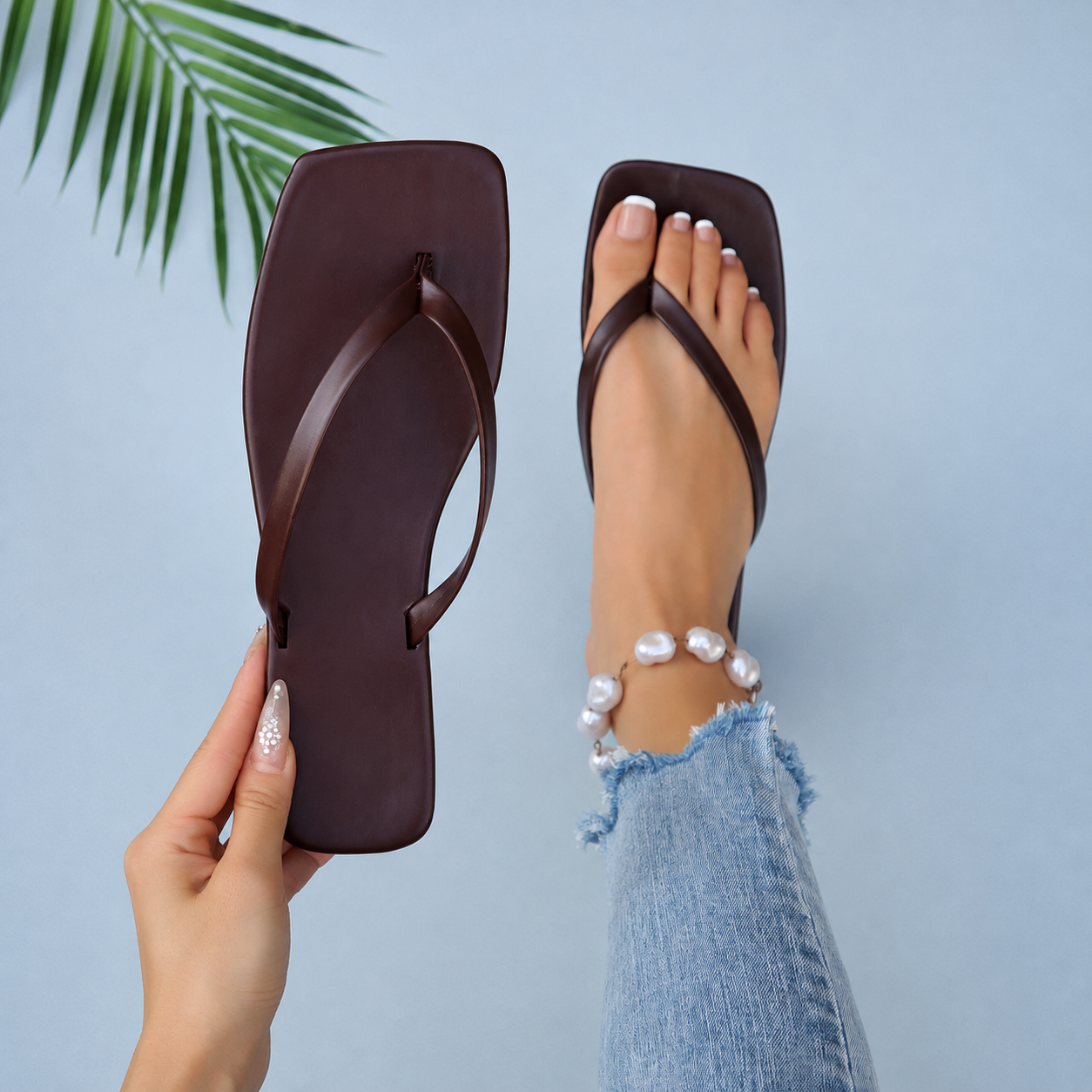 Square Front Slip On Flat Sandals for Casual Summer Wear for Women