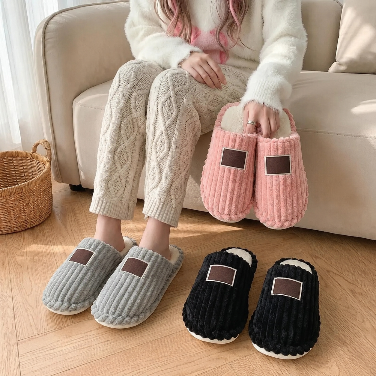 Thick Sole Indoor Outdoor Fur Slippers For Women