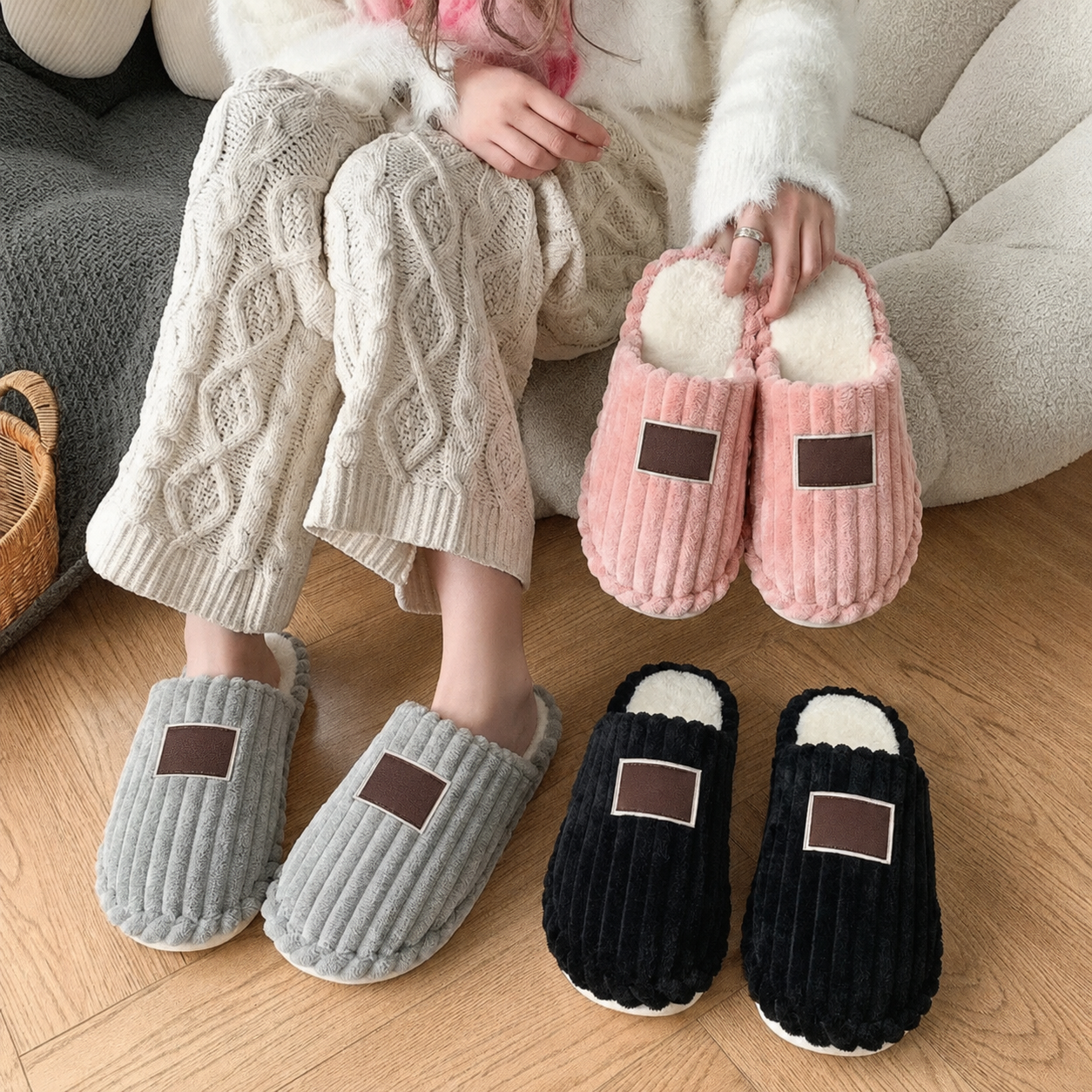 Thick Sole Indoor Outdoor Fur Slippers For Women