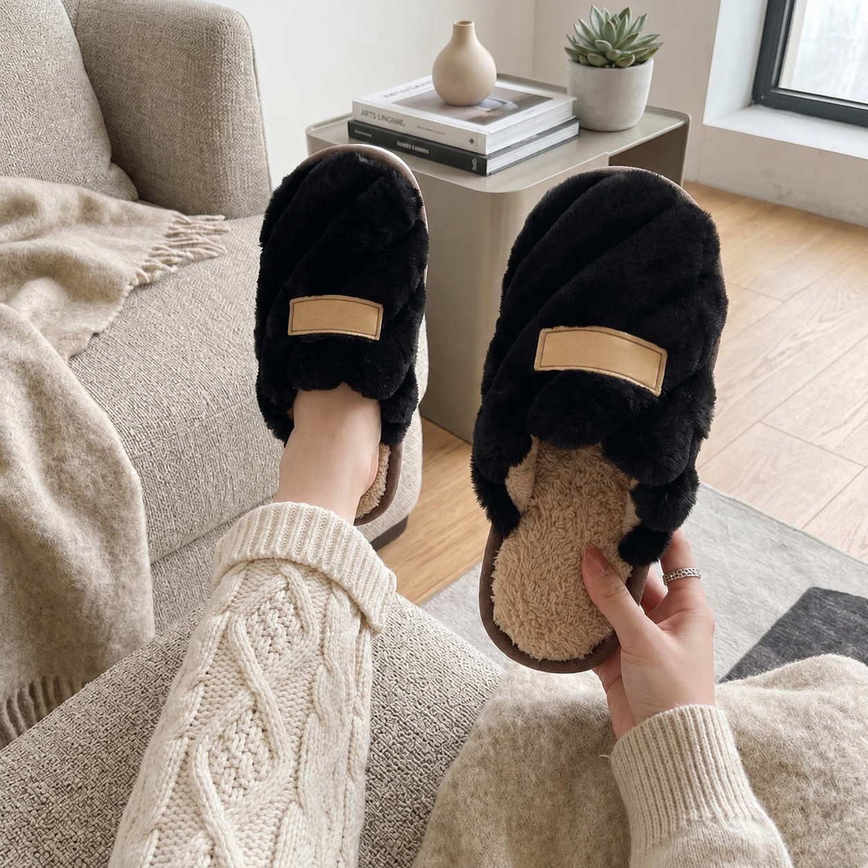 Thick Sole Indoor Outdoor Fur Slippers For Women