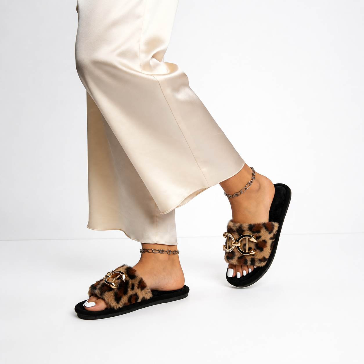 Furry Soft Rubber Sole Slippers For Women