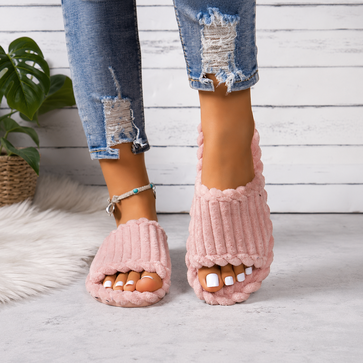 Fluffy Fleece Indoor Winter Slippers For Women