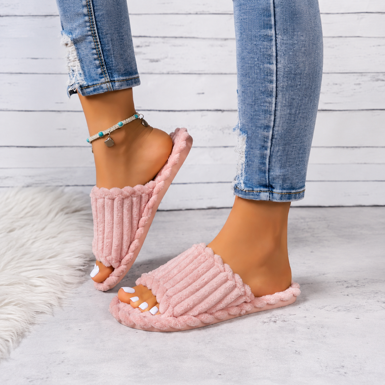 Fluffy Fleece Indoor Winter Slippers For Women