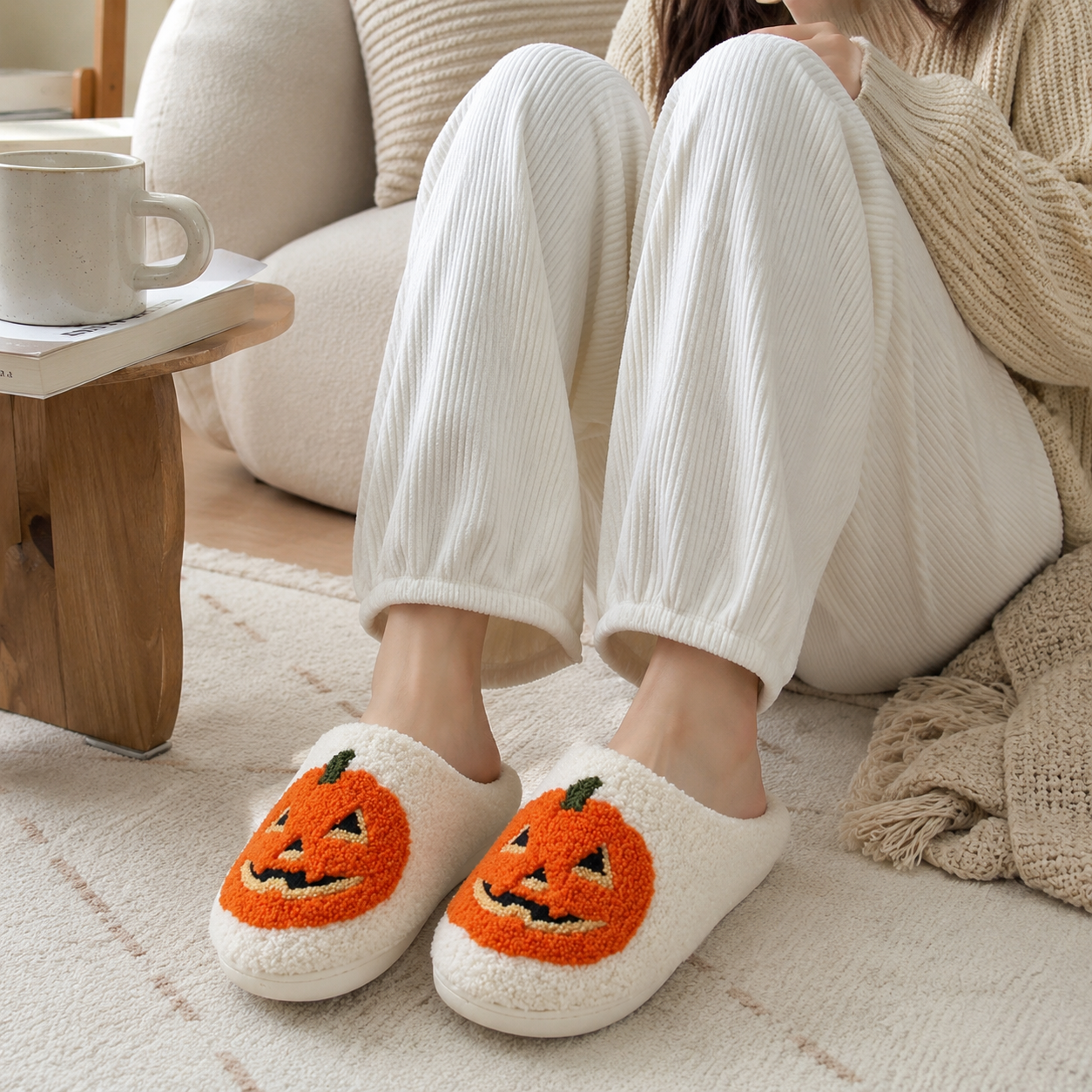 Halloween Themed Non Slip Warm Fuzzy Fleece Plaid Design Slippers