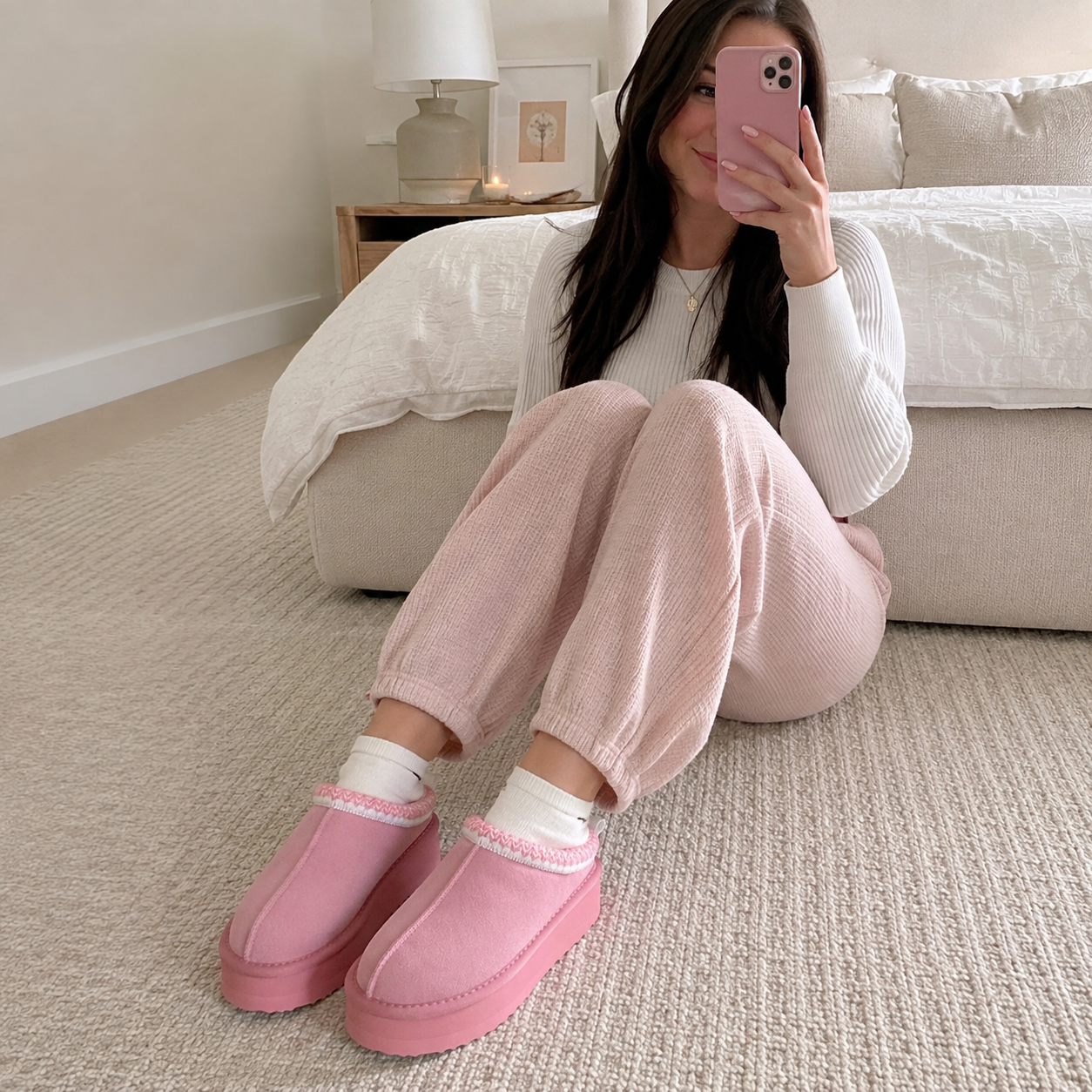 Faux Fur Casual Cushioned Platform Slippers For Women