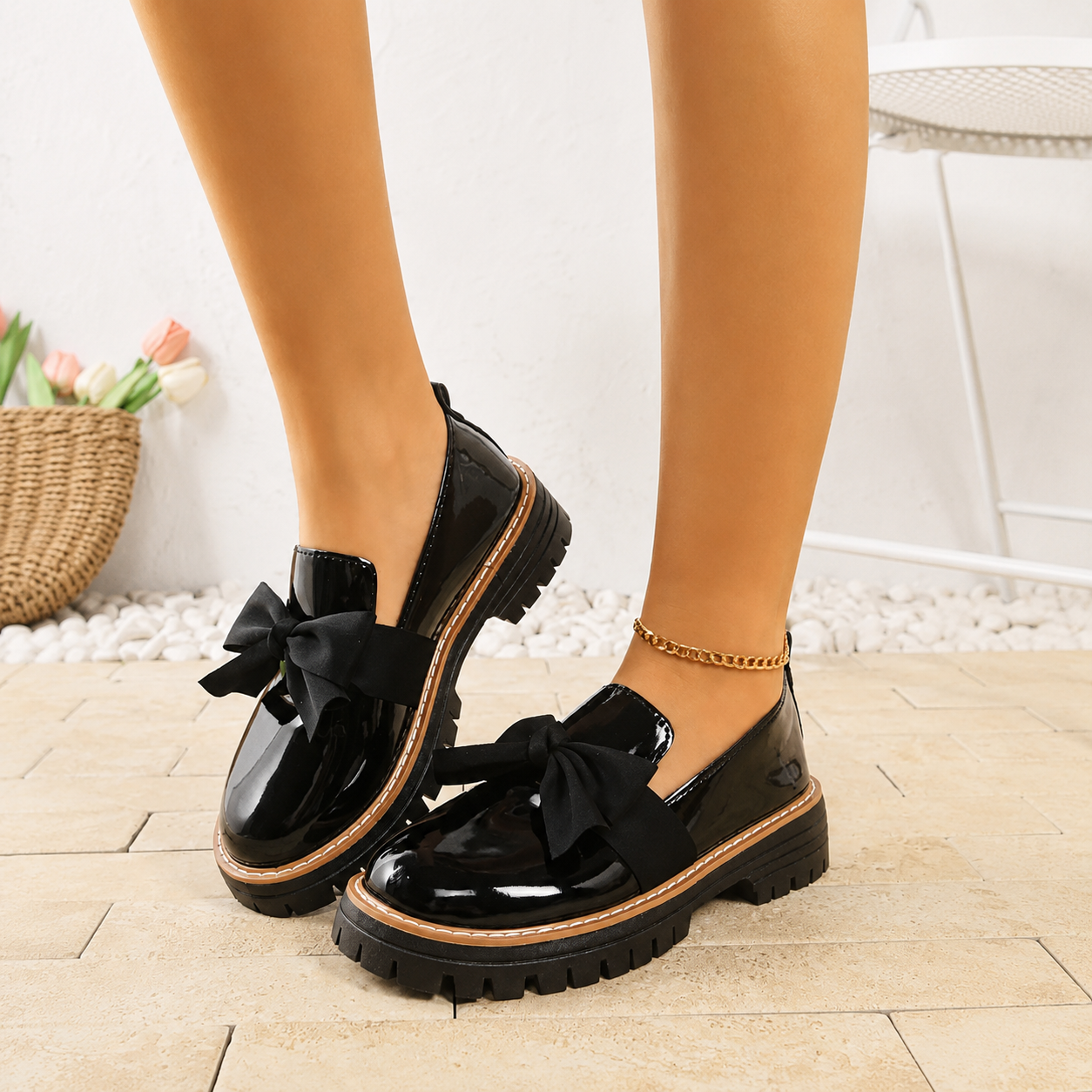 Bow Detail Loafers with Thick Sole for Casual All Season Wear for Women